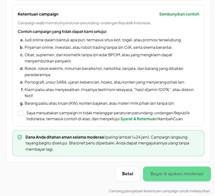 ketentuan campaign di nambahcuan brand