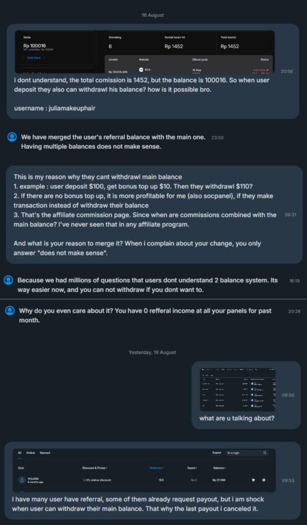Kelemahan socpanel fitur affiliate