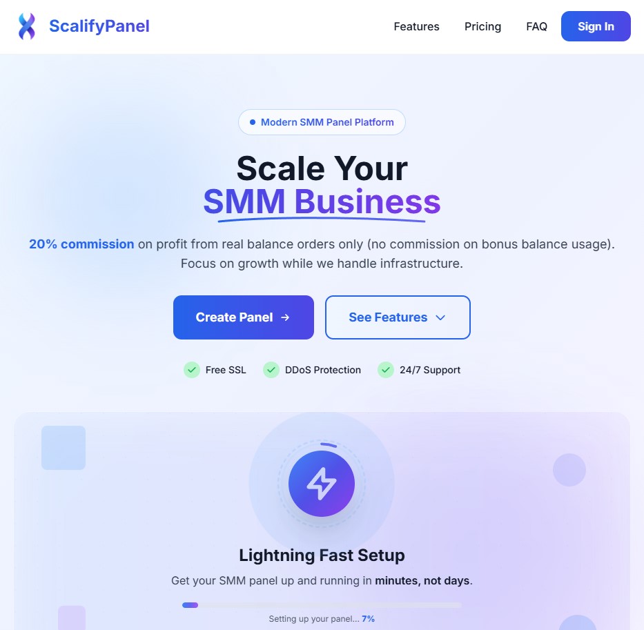 Tampilan antarmuka website ScalifyPanel, salah satu rekomendasi SMM panel terbaik untuk kebutuhan kampanye digital marketing